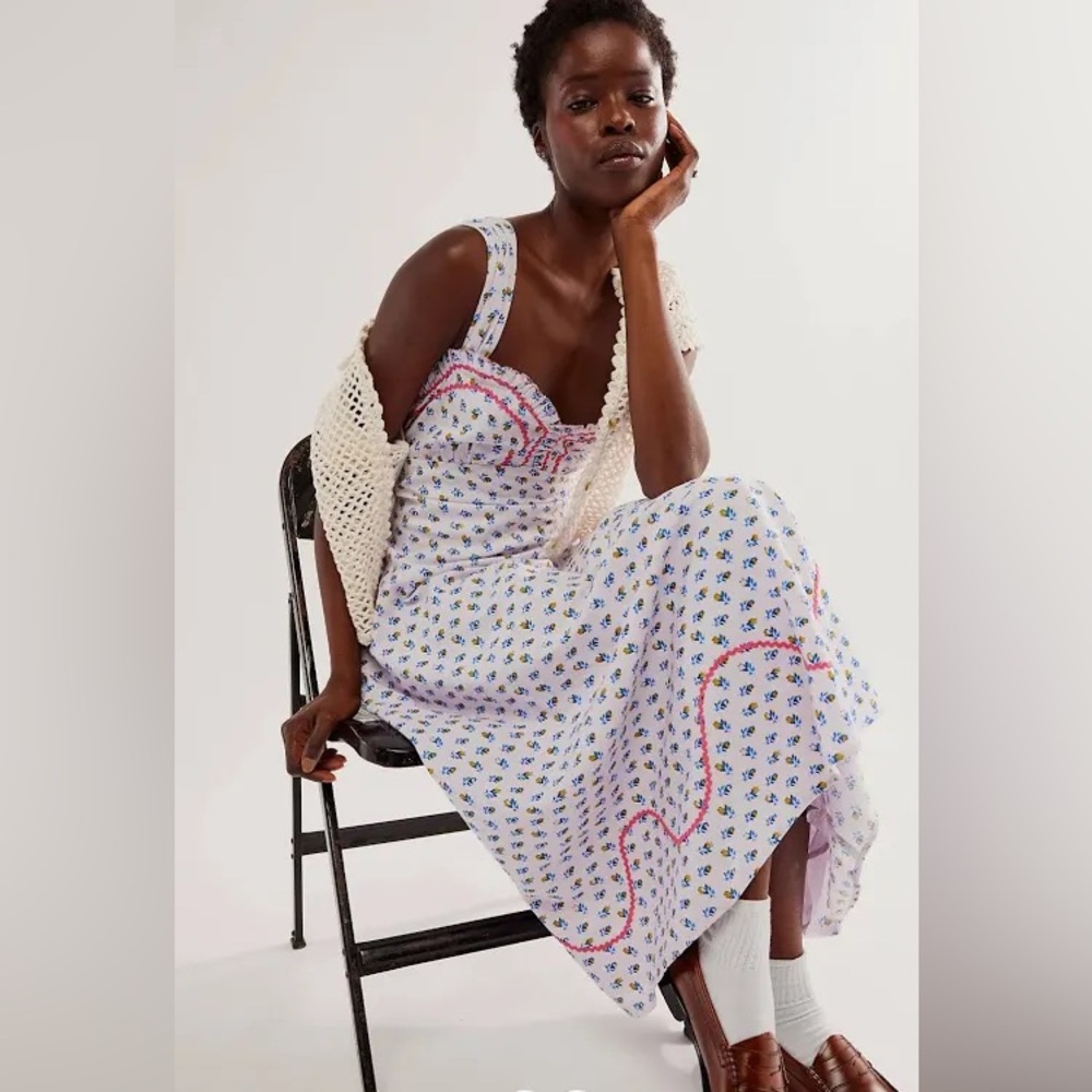 Free People White Floral Midi Dress